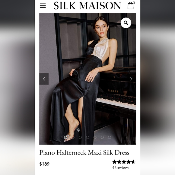 Silk Maison Piano Halter Maxi 100% Mulberry Silk Slip Dress Black/White NWT - Picture 9 of 11